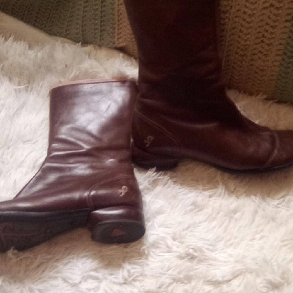 John Fluevog Zip Up Brown Leather "Fellowship" Boots Midcalf